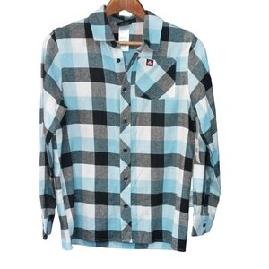 Airwalk Soft Flannel Button Down Black Blue & White Plaid Shirt Size Large NWT